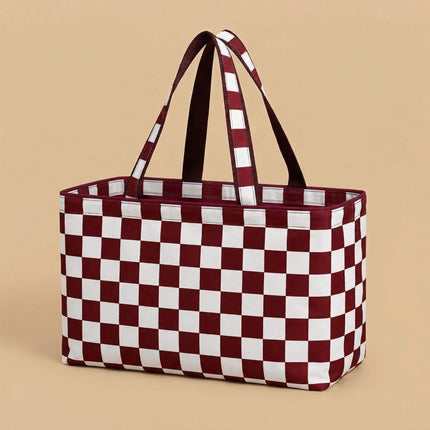 Wholesale Garnet and white buffalo check printed ultimate tote bag