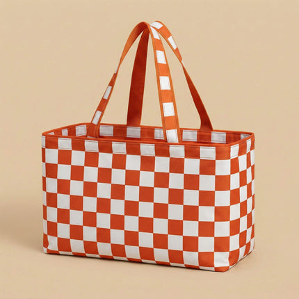 Wholesale orange and white buffalo check printed ultimate tote bag