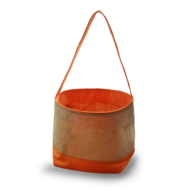 wholesale orange burlap halloween buckets for trick-or-treating 