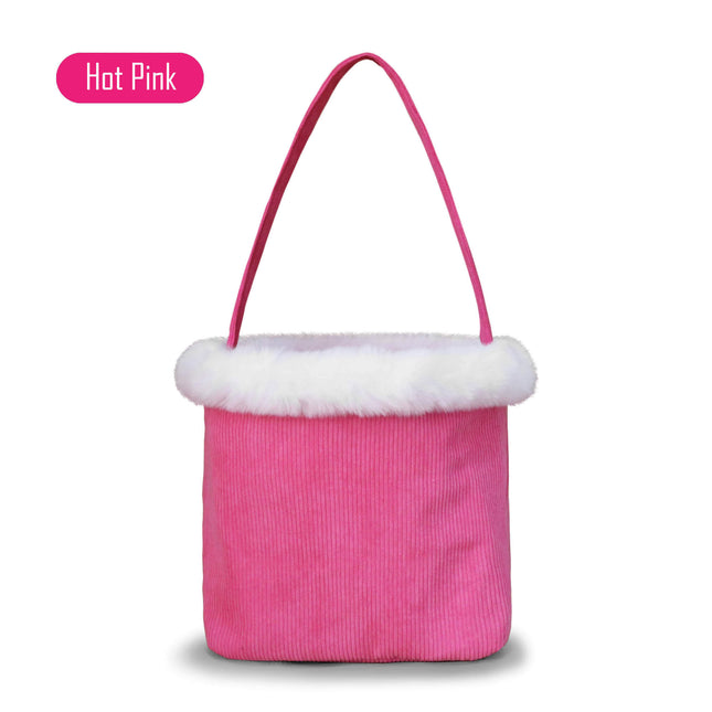 Wholesale hot pink corduroy Easter buckets for kids’ egg hunts—custom options available.