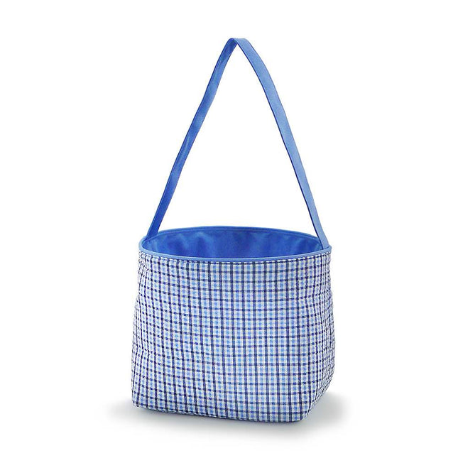 Wholesale blue / black check seersucker easter bucket for kids egg hunts
