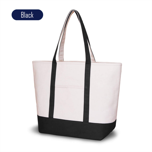 wholesale 16oz cotton canvas boat tote bag at red to purple., nature white with black trim.