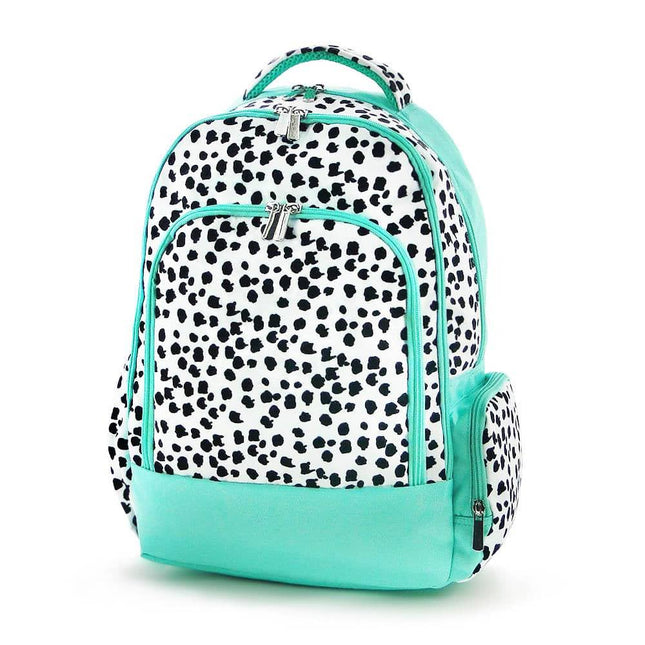 wholesale classic school backpack with spotty dog pattern / mint trim