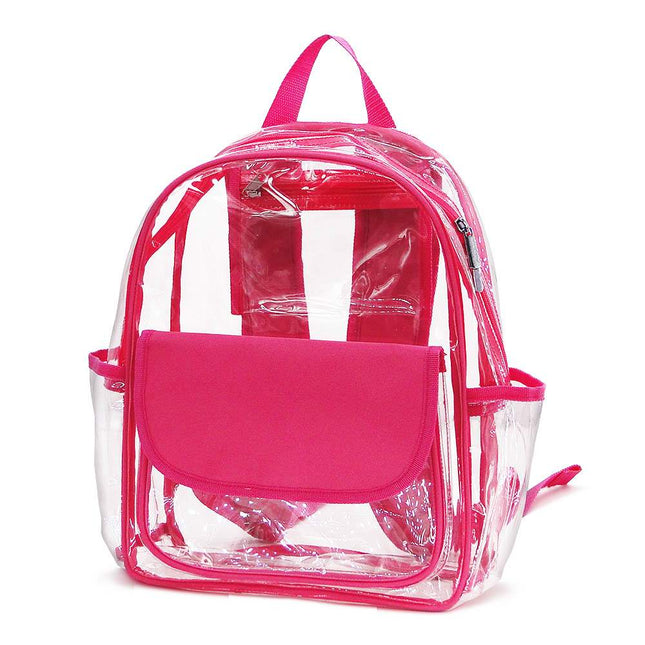 wholesale clear PVC preschool backpack with hot pink trims