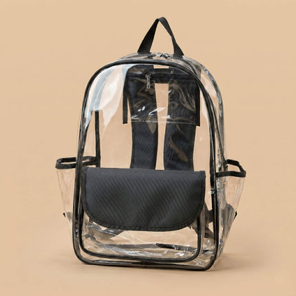 Wholesale clear backpack with black flap and trims for school or stadium use