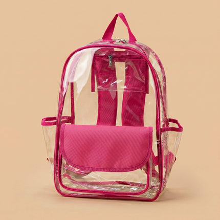 Wholesale clear backpack with hot pink  flap and trims for school or stadium use