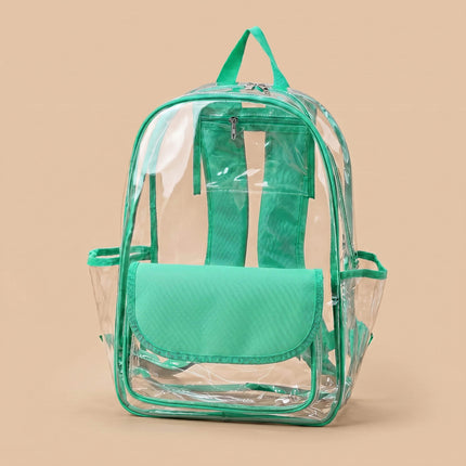Wholesale clear backpack with mint  flap and trims for school or stadium use
