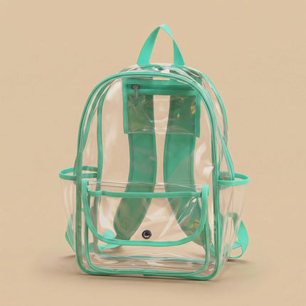 Wholesale clear backpack with clear flap and mint trims for school and travel
