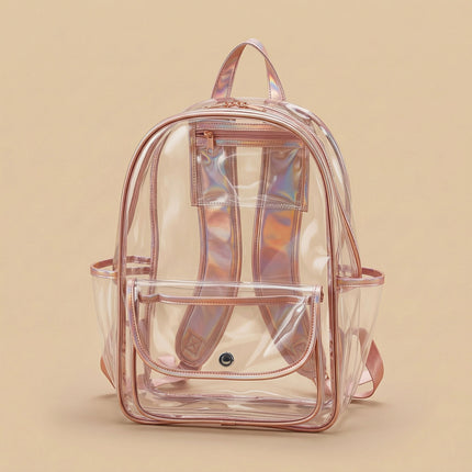 Wholesale clear backpack with clear flap and rose gold PU trims for school and travel