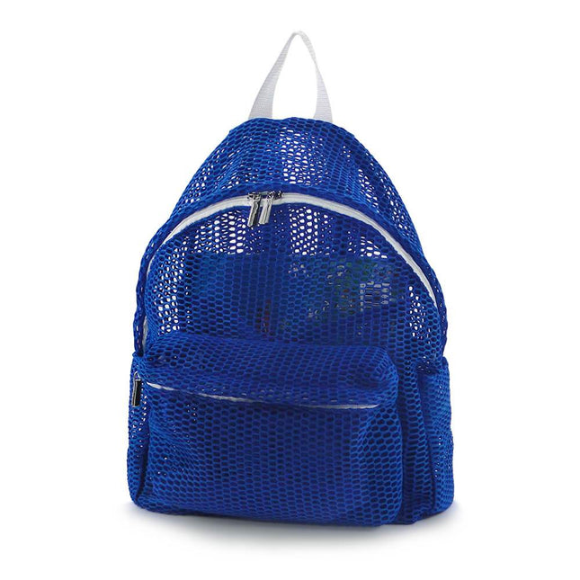 Wholesale blue mesh with white trims backpack for sports, school and travel