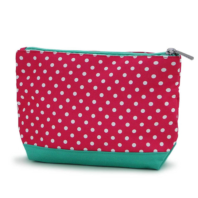 Wholesale portable cosmetic bag with hot pink-white polka dots print for travel