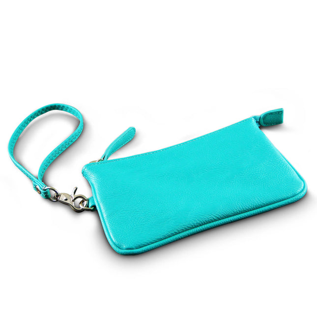 Wholesale mini PU wristlet pouch in aqua for casual outings