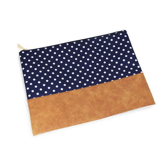 Wholesale envelope pouch with navy polka dots and old look PU trim for daily using