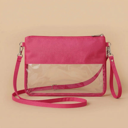 Wholesale clear wristlet pouch with solid hot pink trim, stylish for events and daily use