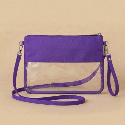Wholesale clear wristlet pouch with solid purple trim, stylish for events and daily use