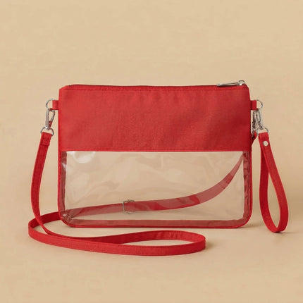 Wholesale clear wristlet pouch with solid red trim, stylish for events and daily use