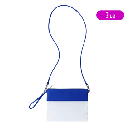Wholesale Clear Game day Bag with royal blue trims. Perfect for monogramming.