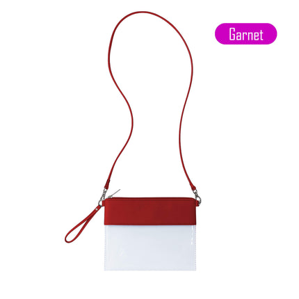 Wholesale Clear Game day Bag with Garnet trims. Perfect for monogramming.