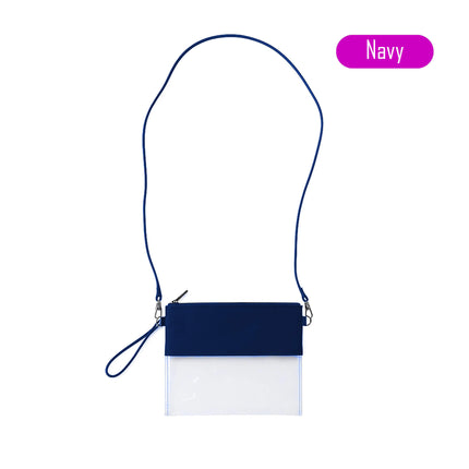 Wholesale Clear Game day Bag with navy trims. Perfect for monogramming.