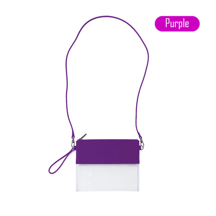 Wholesale Clear Game day Bag with Purple trims. Perfect for monogramming.