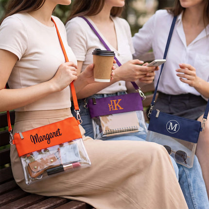 Wholesale Clear Crossbody bag, Game Day bag at Red to Purple.