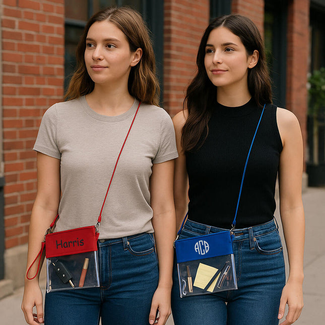 Wholesale Clear Crossbody bag, Game Day bag at Red to Purple.