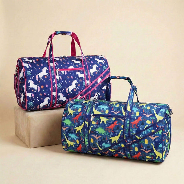 Wholesale unicorn and dinosaur printed duffel bags blank for monogram and embroidery