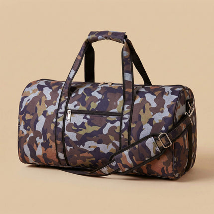 wholesale large duffel bag with brown camo pattern and black trims