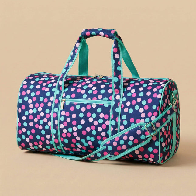 wholesale large duffel bag with confetti dots pattern and mint trims
