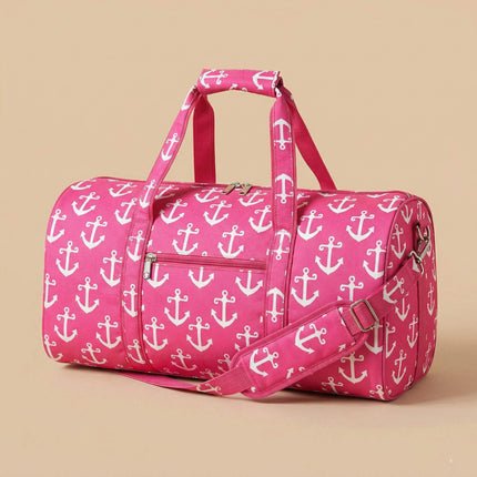 wholesale large duffel bag hot pink anchors print and matching color trims