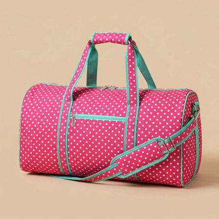 wholesale large duffel bag with hot pink-white polka dots pattern and mint trims