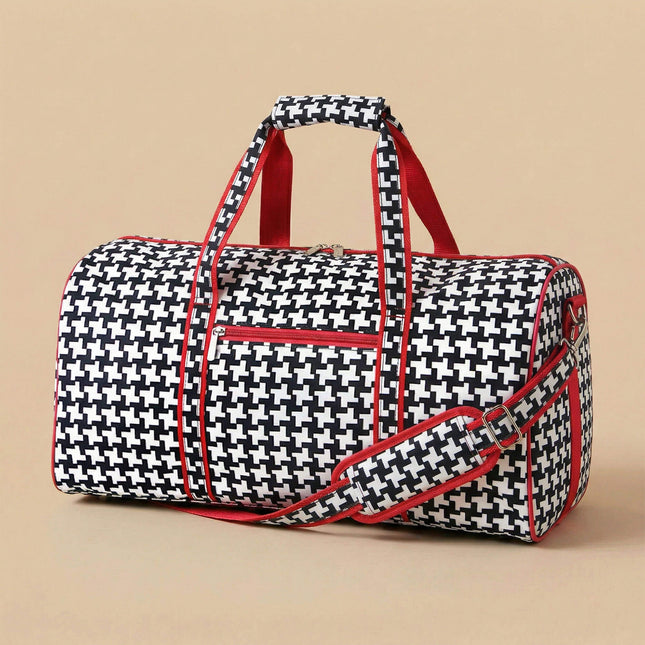 wholesale large duffel bag with houndstooth print and red trims