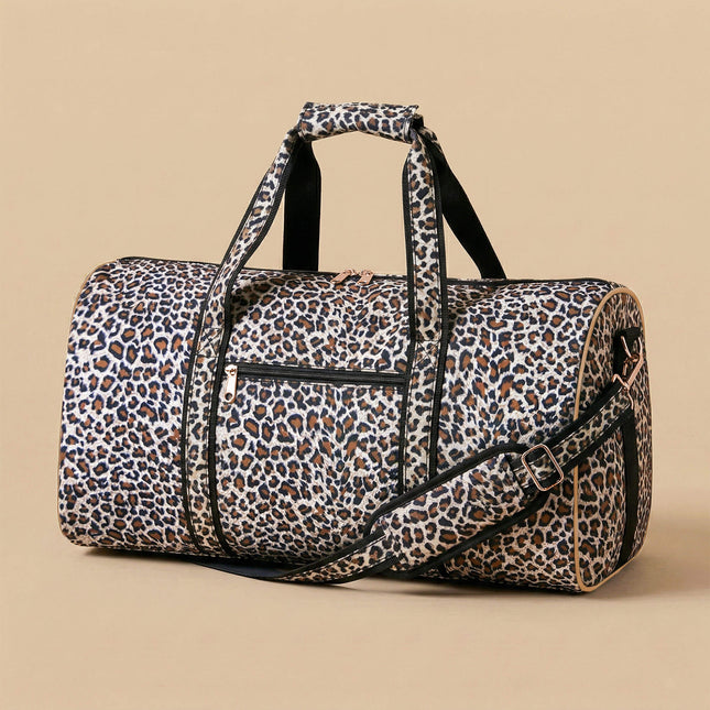 wholesale large duffel bag with leopard print and black trims