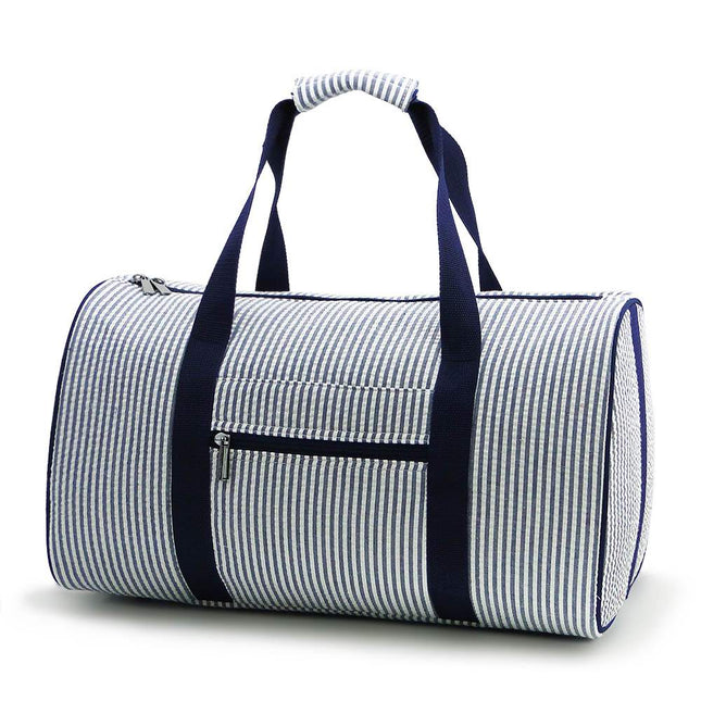 Wholesale navy seersucker small portable duffel bag for gym and travel