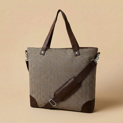 Wholesale crossbody tote with gray herringbone and PU leather trim for any occasion - Red To Purple