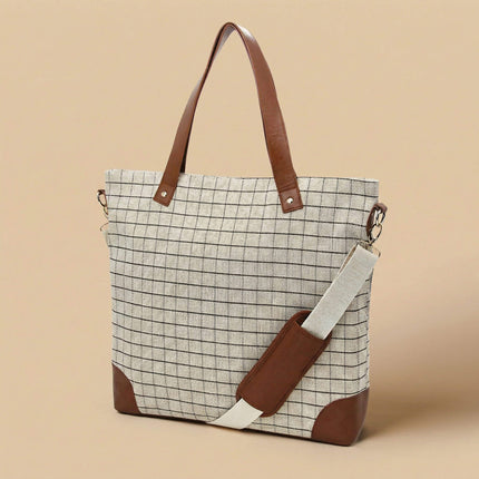 Wholesale crossbody tote with white-black grids and PU leather trim for any occasion - Red To Purple