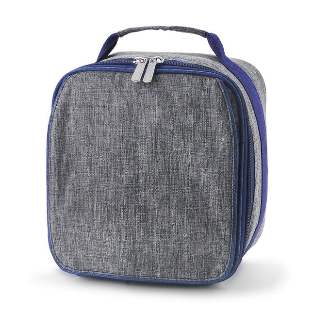 Wholesale grey chambray with navy trims insulated lunch bag
