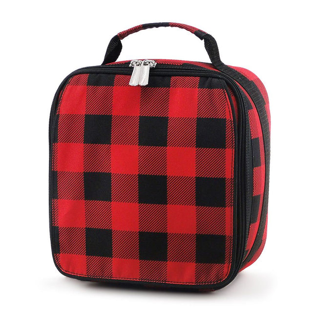 Wholesale insulated lunch bag with red-black buffalo check print for kids