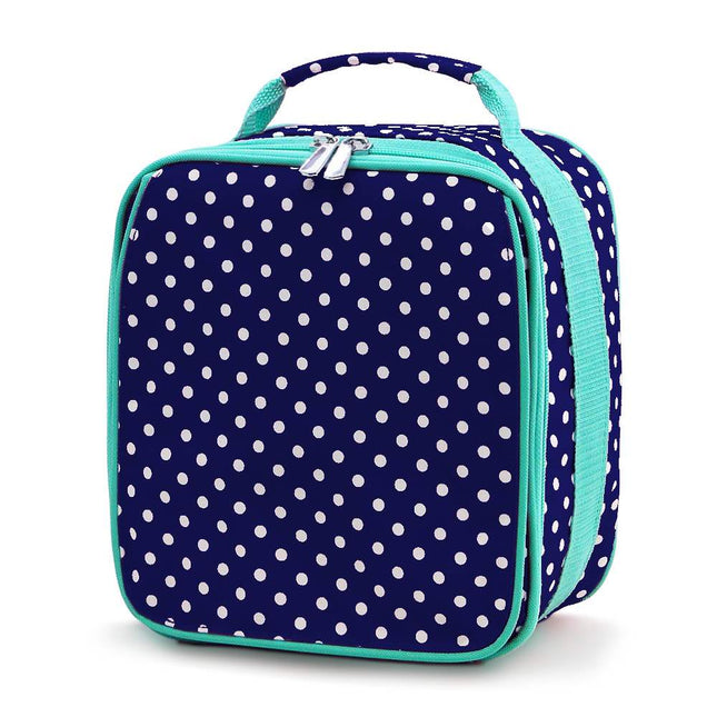 wholesale navy-white polka dots with mint trims insulated lunch bag for kids