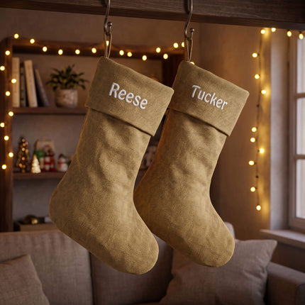 Wholesale natural burlap Christmas stocking with fold-over cuffs for monogram embroidery