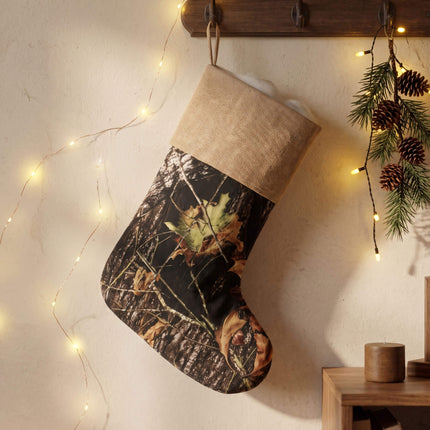 Wholesale blank woods camouflage with burlap christmas stocking for monogram and embroidery