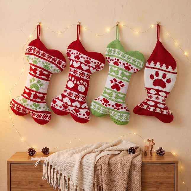 Wholesale knitted pet Christmas stockings dog bone and fish shapes for holiday gifts