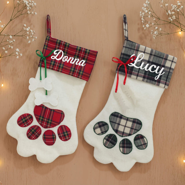 Wholesale plaid pet paw Christmas stockings blank for monogram and embroidery