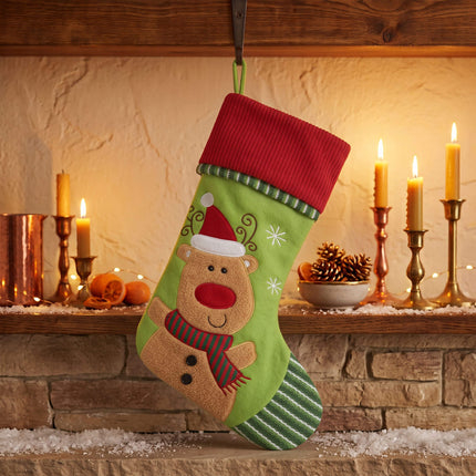 Fleece and knit Christmas stocking with calibou design for wholesale