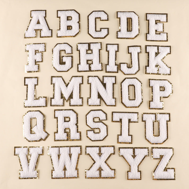 QUARKZMAN 6 stuks letters om op te strijken, zelfklevende chenille-letters H met glitter-gouden rand, geborduurde patch om op te strijken, voor kleding, tas, laptop, telefoonhoes QUARKZMAN 6 stuks letters om op te strijken, zelfklevende chenille-letters H met glitter-gouden rand, geborduurde patch om op te strijken, voor kleding, tas, laptop, telefoonhoes
