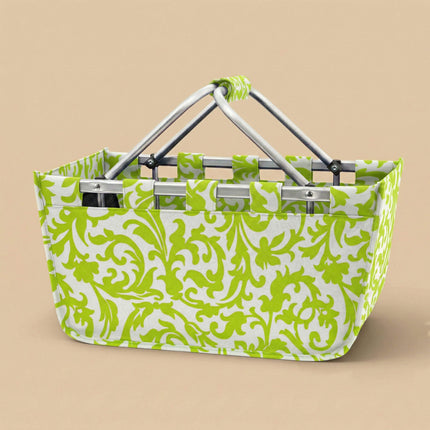 wholesale custom large lime green floral market tote bag with monogram design