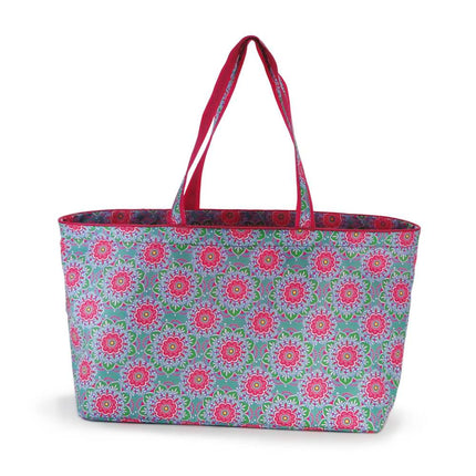 wholesale hot pink medallions printed carryall large tote bag for shopping and beach use