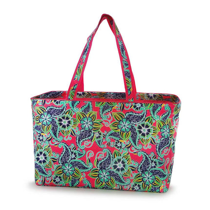 wholesale swirl floral printed waterproof carryall large tote bag for shopping and beach use.
