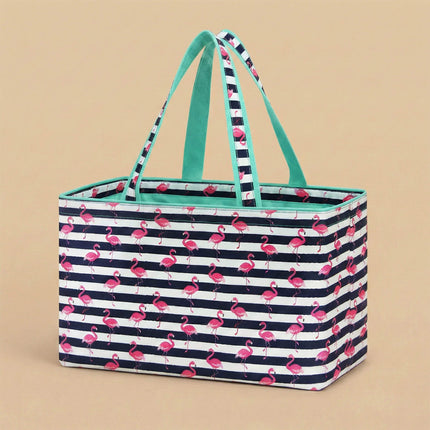 wholesale waterproof flamingos  and stripes printed carryall large tote bag for shopping and beach use