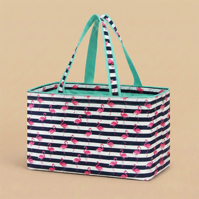 wholesale waterproof flamingos  and stripes printed carryall large tote bag for shopping and beach use